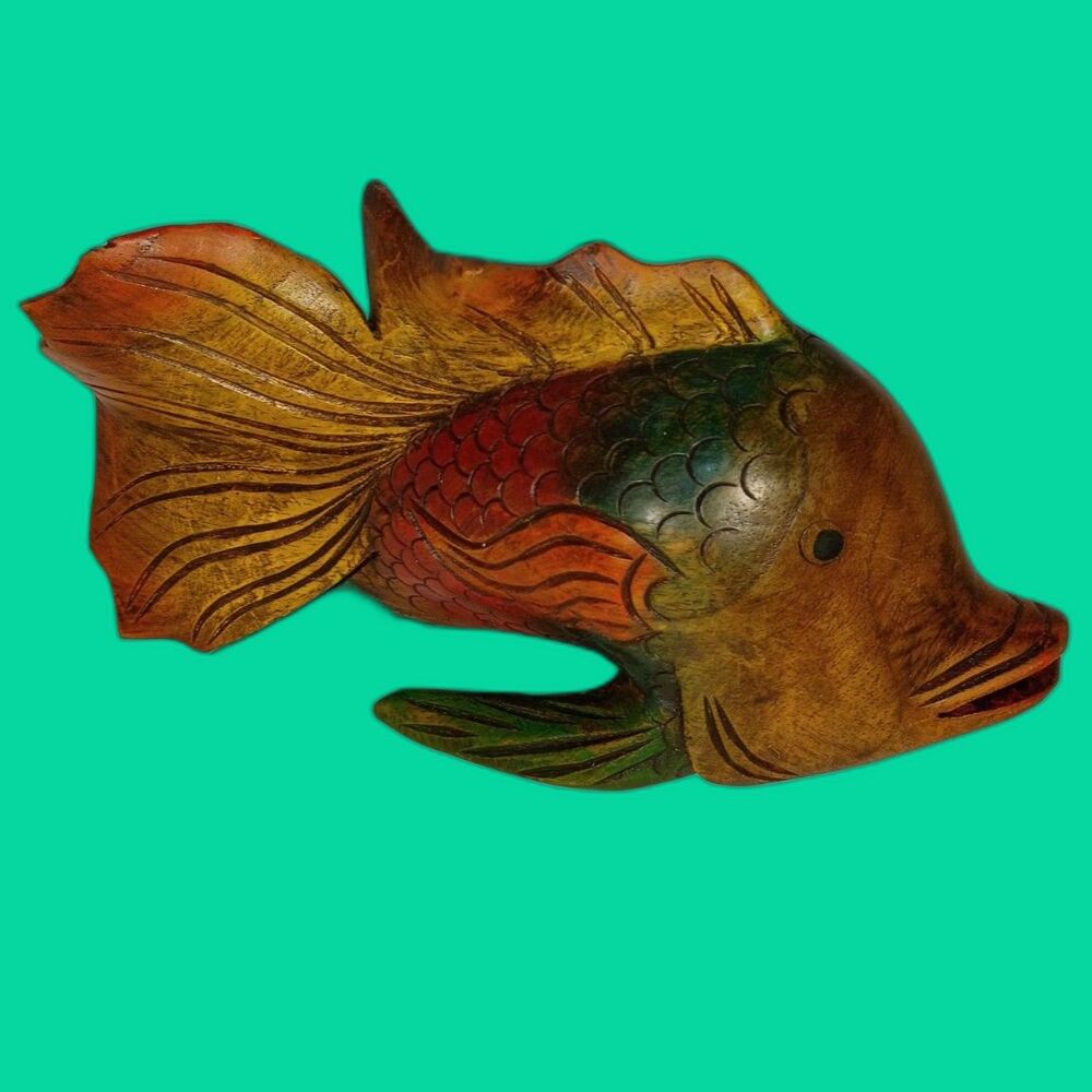 Vintage Hand‑Carved Wooden fish  Folk Art • Nautical Rustic Decor • Cottagecore